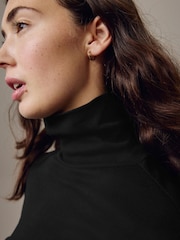 Black Long Sleeve Ribbed Roll Neck Top - Image 4 of 6
