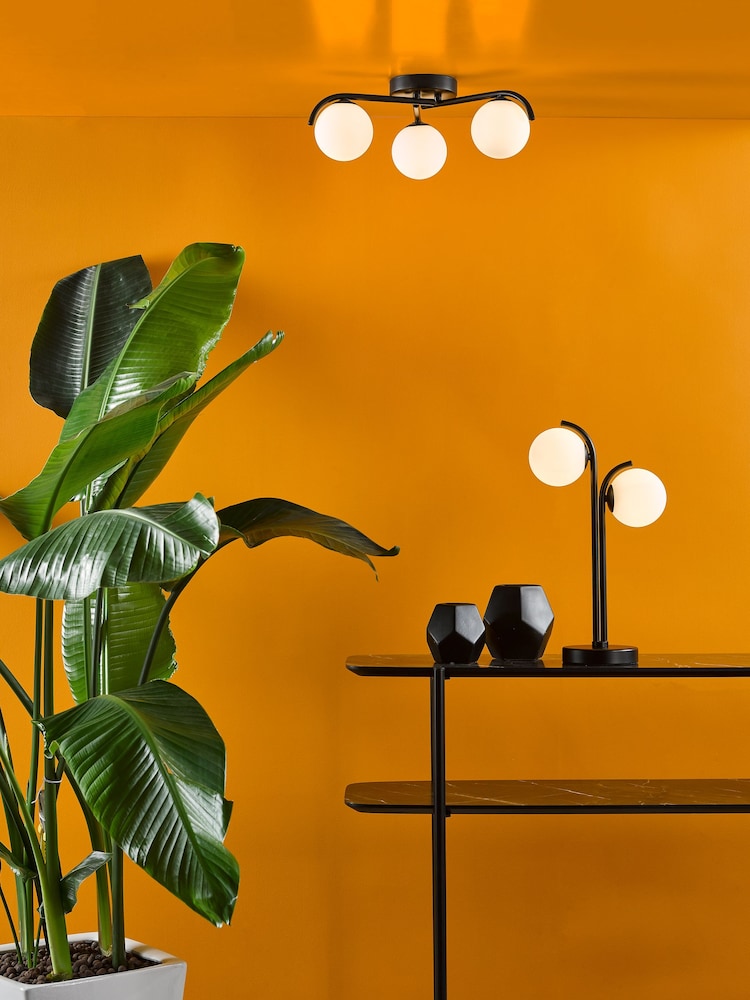 Dar Lighting Matt Black & Opal Glass Orlena 2lt Table Lamp - Image 1 of 6 Dar Lighting Matt Black & Opal Glass Orlena 2lt Table Lamp - Image 1 of 6