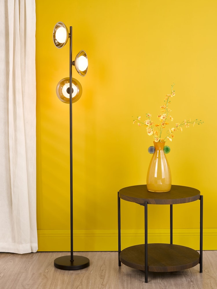 Dar Lighting Satin Black & Smoked Glass Kadience 3lt Floor Lamp - Image 1 of 6 Dar Lighting Satin Black & Smoked Glass Kadience 3lt Floor Lamp - Image 1 of 6