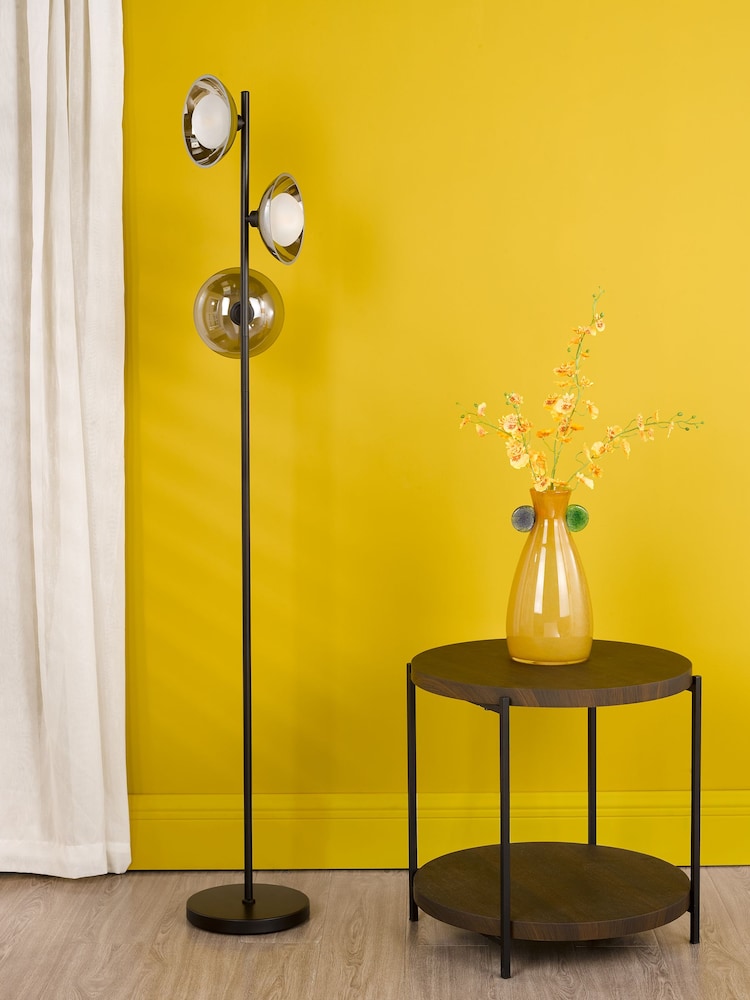 Dar Lighting Satin Black & Smoked Glass Kadience 3lt Floor Lamp - Image 2 of 6 Dar Lighting Satin Black & Smoked Glass Kadience 3lt Floor Lamp - Image 2 of 6
