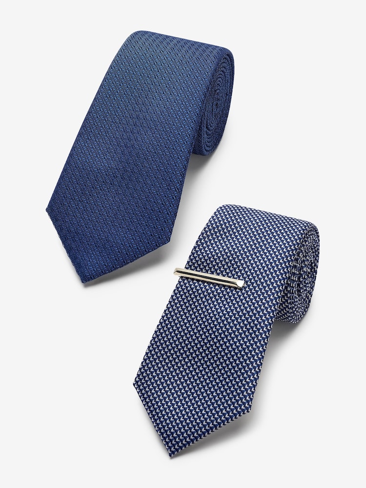 أزرق - Textured Ties And Clips 2 Pack - صورة 1 من 7 أزرق - Textured Ties And Clips 2 Pack - صورة 1 من 7