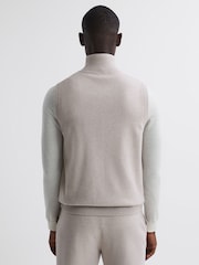 Reiss Oatmeal Melange Bristol Knitted Sleeveless Zip-Through Vest - Image 3 of 4