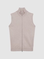 Reiss Oatmeal Melange Bristol Knitted Sleeveless Zip-Through Vest - Image 4 of 4