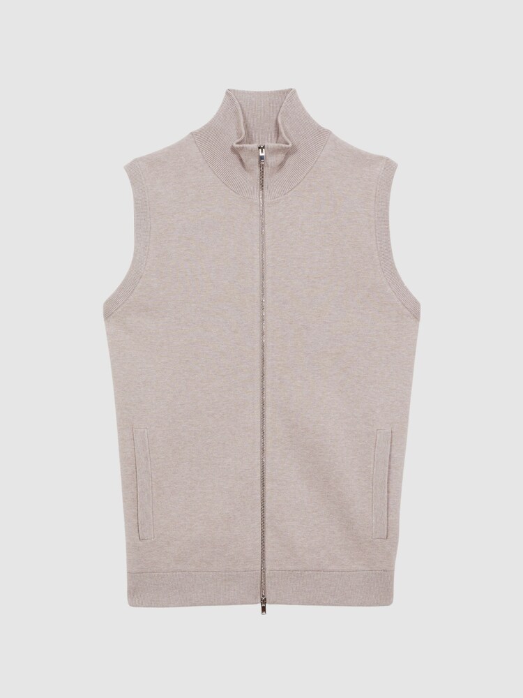 Reiss Oatmeal Melange Bristol Knitted Sleeveless Zip-Through Vest - Image 4 of 4 Reiss Oatmeal Melange Bristol Knitted Sleeveless Zip-Through Vest - Image 4 of 4