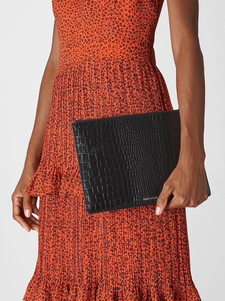 Whistles Mittelgroße Clutch in glänzender Krokodil-Optik - Bild 1 von 4