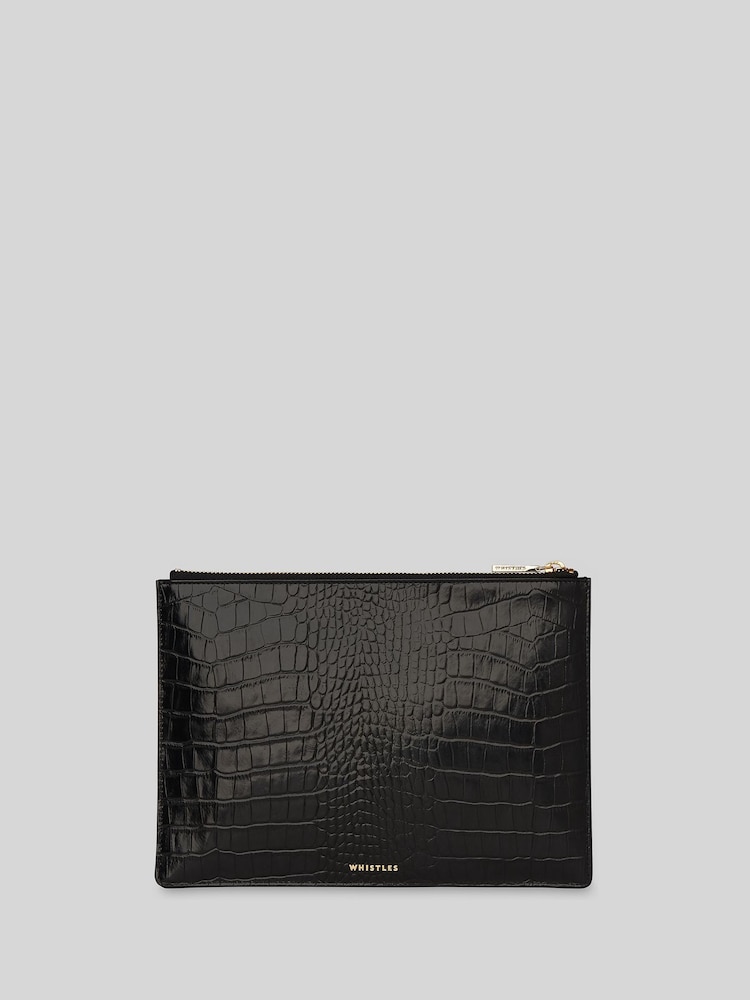 Whistles Mittelgroße Clutch in glänzender Krokodil-Optik - Bild 2 von 4