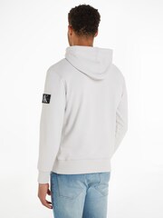 Calvin Klein Grey 100% Cotton Woven Badge Hoodie - Image 2 of 6