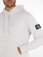 Calvin Klein Grey 100% Cotton Woven Badge Hoodie - Image 3 of 6