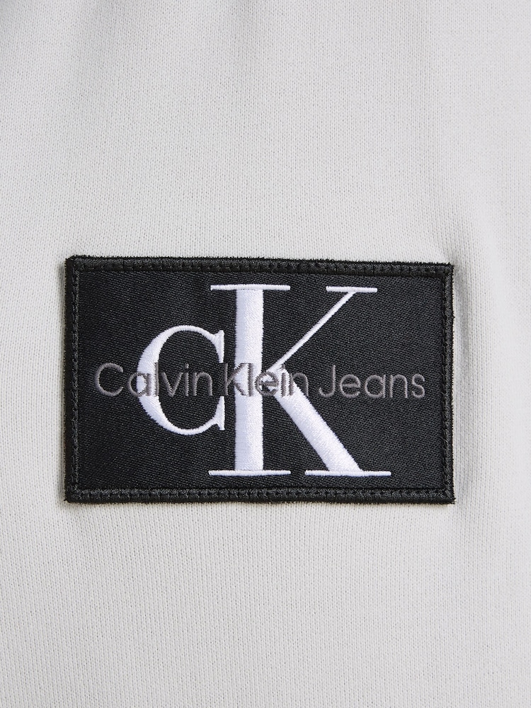 Calvin Klein Grey 100% Cotton Woven Badge Hoodie - Image 6 of 6