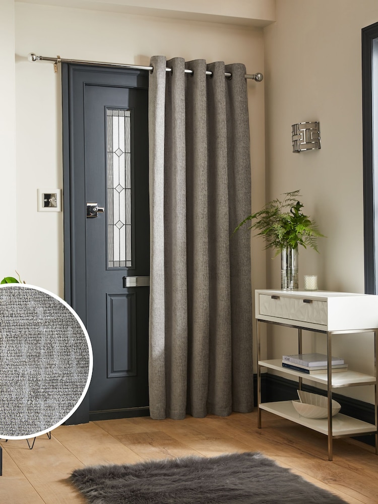 Grey Silver Heavyweight Chenille Super Thermal Eyelet Door Curtain - Image 1 of 4