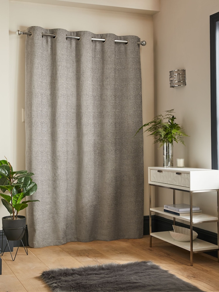 Grey Silver Heavyweight Chenille Super Thermal Eyelet Door Curtain - Image 2 of 4