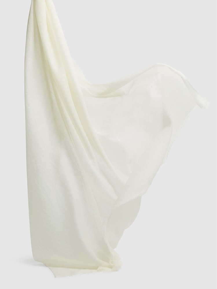 Reiss Off White Heidi Wool-Cashmere Lightweight Scarf - Image 4 of 4