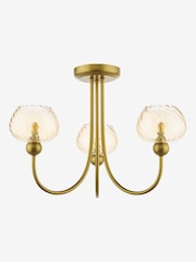 Dar Lighting Satin Gold & Champagne Ribbed Glass Cognac 3lt Semi Flush - Image 5 of 6