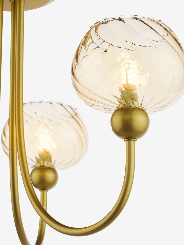 Dar Lighting Satin Gold & Champagne Ribbed Glass Cognac 3lt Semi Flush - Image 6 of 6