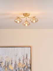 Dar Lighting Satin Gold & Amber Glass Ede 3lt Semi Flush Ceiling Light - Image 1 of 6