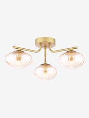 Dar Lighting Satin Gold & Amber Glass Ede 3lt Semi Flush Ceiling Light - Image 3 of 6
