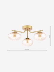 Dar Lighting Satin Gold & Amber Glass Ede 3lt Semi Flush Ceiling Light - Image 4 of 6