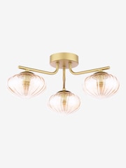 Dar Lighting Satin Gold & Amber Glass Ede 3lt Semi Flush Ceiling Light - Image 5 of 6