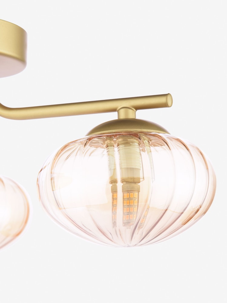 Dar Lighting Satin Gold & Amber Glass Ede 3lt Semi Flush Ceiling Light - Image 6 of 6