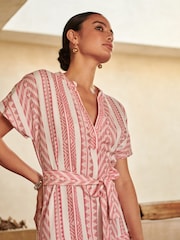 Weiß, pink: - Besticktes Midikleid im Kaftan-Stil - Bild 2 von 5