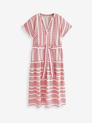 Weiß, pink: - Besticktes Midikleid im Kaftan-Stil - Bild 5 von 5