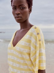 Yellow Lemons V-Neck Gem Button Linen T-Shirt - Image 4 of 7