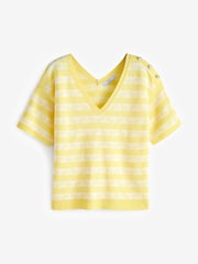 Yellow Lemons V-Neck Gem Button Linen T-Shirt - Image 5 of 7