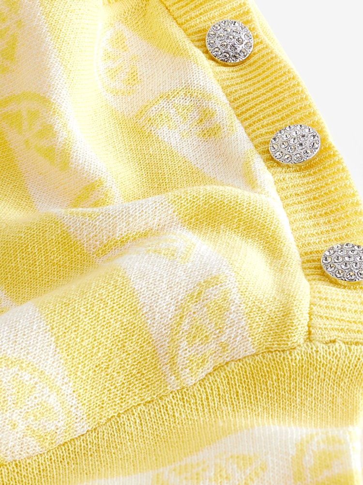 Yellow Lemons V-Neck Gem Button Linen T-Shirt - Image 7 of 7