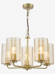 Dar Lighting Satin Gold & Amber Ribbed Glass Daylin 5lt Pendant - Image 3 of 6