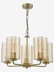 Dar Lighting Satin Gold & Amber Ribbed Glass Daylin 5lt Pendant - Image 5 of 6
