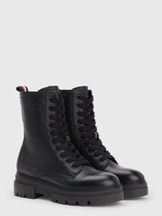 Tommy Hilfiger Black  Monochromatic Lace Up Boots - Image 1 of 5