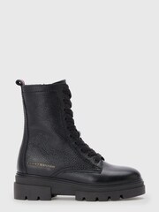 Tommy Hilfiger Black  Monochromatic Lace Up Boots - Image 2 of 5