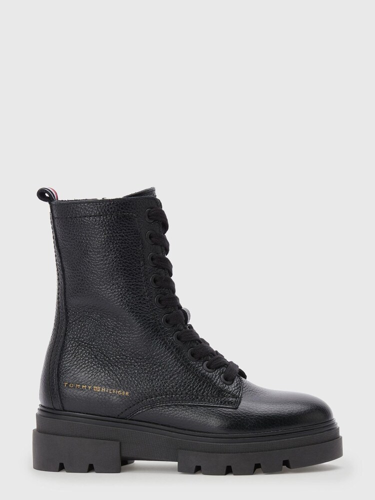 Tommy Hilfiger Black  Monochromatic Lace Up Boots - Image 2 of 5