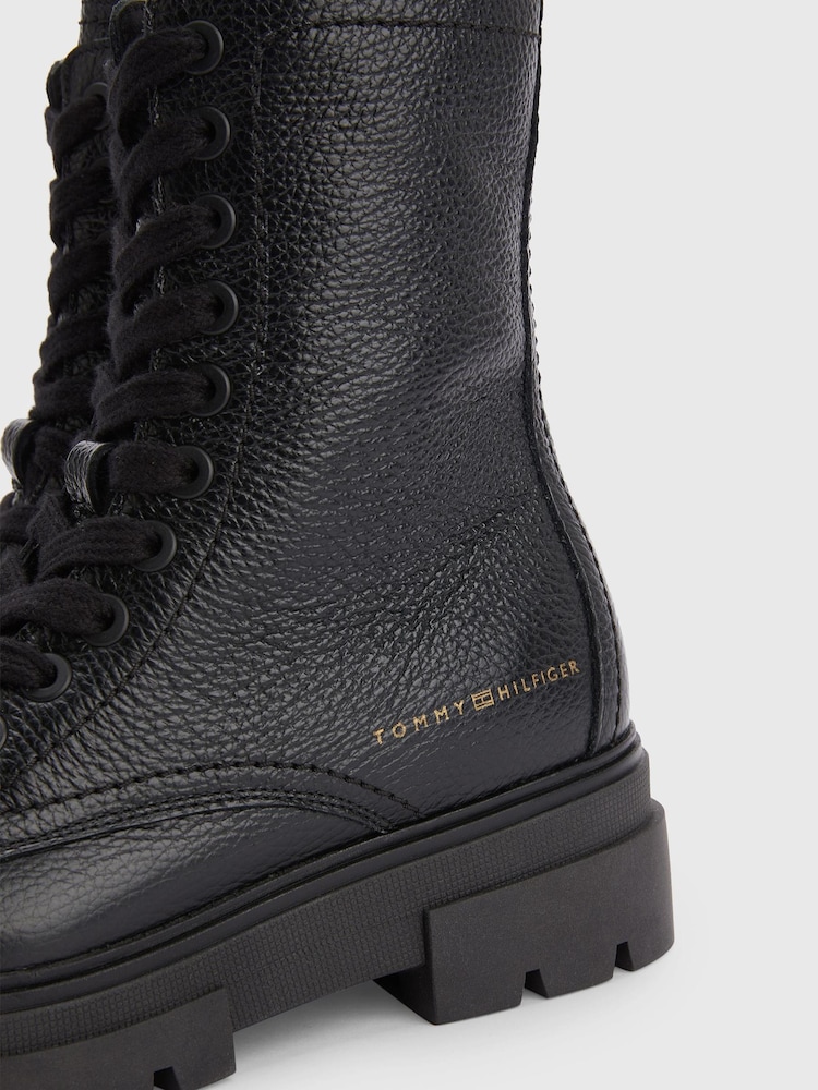 Tommy Hilfiger Black  Monochromatic Lace Up Boots - Image 5 of 5