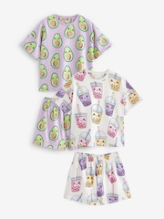 Lilac Purple/Cream Avocado/Bubble Tea Character 2 Pack Short Pyjamas (3-16yrs) - Image 4 of 6