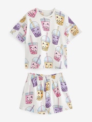 Lilac Purple/Cream Avocado/Bubble Tea Character 2 Pack Short Pyjamas (3-16yrs) - Image 6 of 6