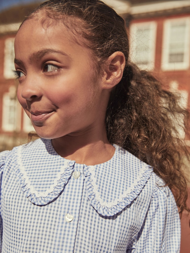Blue Cotton Rich School Gingham Pretty Collar Dress (3-14yrs) - Image 2 of 6