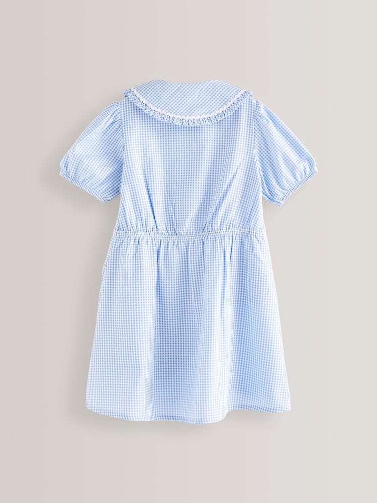 Blue Cotton Rich School Gingham Pretty Collar Dress (3-14yrs) - Image 6 of 6