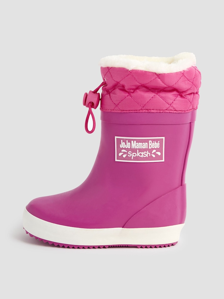 JoJo Maman Bébé Fuchsia Pink Cosy Lined Drawstring Top Wellies - Image 3 of 4