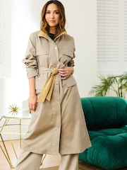 Myleene Klass Neutral Stone Funnel Neck Showerproof Coat - Image 3 of 9