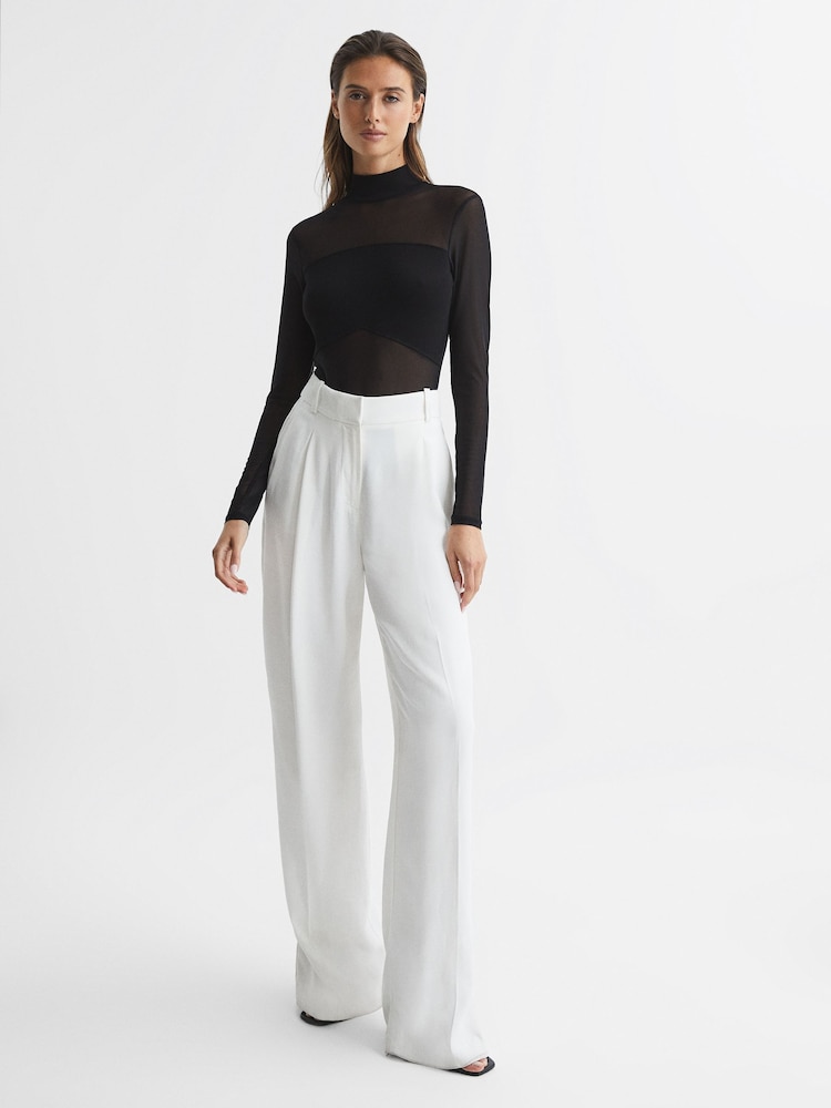 Reiss Black Myla Mesh Panel Bodysuit - Image 1 of 7