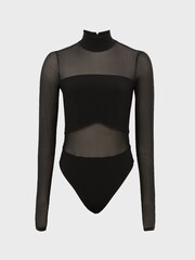 Reiss Black Myla Mesh Panel Bodysuit - Image 2 of 7