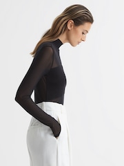 Reiss Black Myla Mesh Panel Bodysuit - Image 3 of 7
