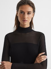 Reiss Black Myla Mesh Panel Bodysuit - Image 4 of 7