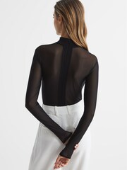 Reiss Black Myla Mesh Panel Bodysuit - Image 5 of 7