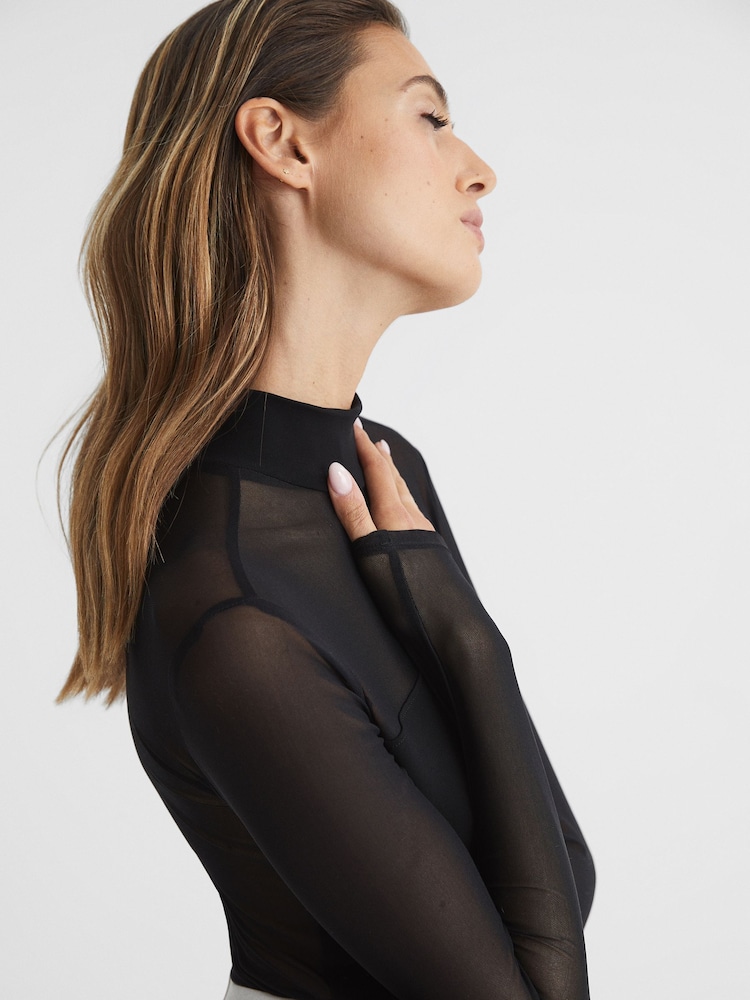 Reiss Black Myla Mesh Panel Bodysuit - Image 7 of 7