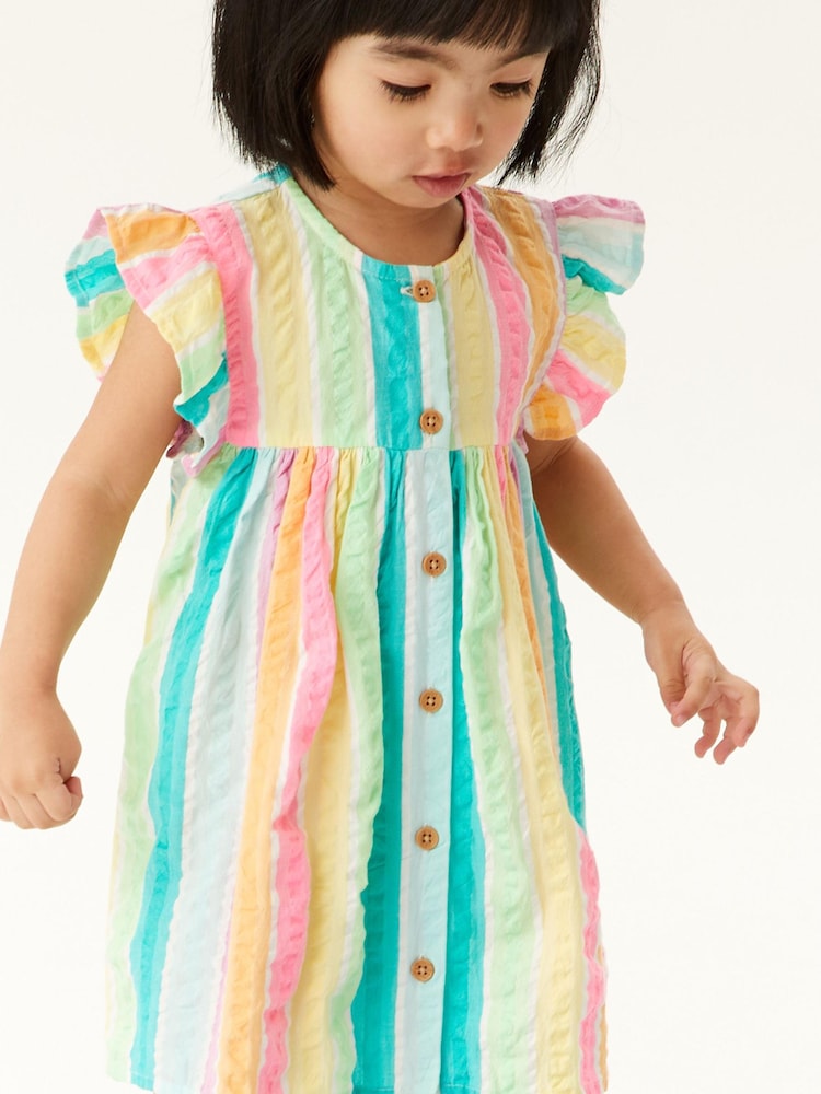 Rainbow Stripe Frill Sleeve Cotton Dress (3mths-8yrs) - Image 1 of 7 Rainbow Stripe Frill Sleeve Cotton Dress (3mths-8yrs) - Image 1 of 7