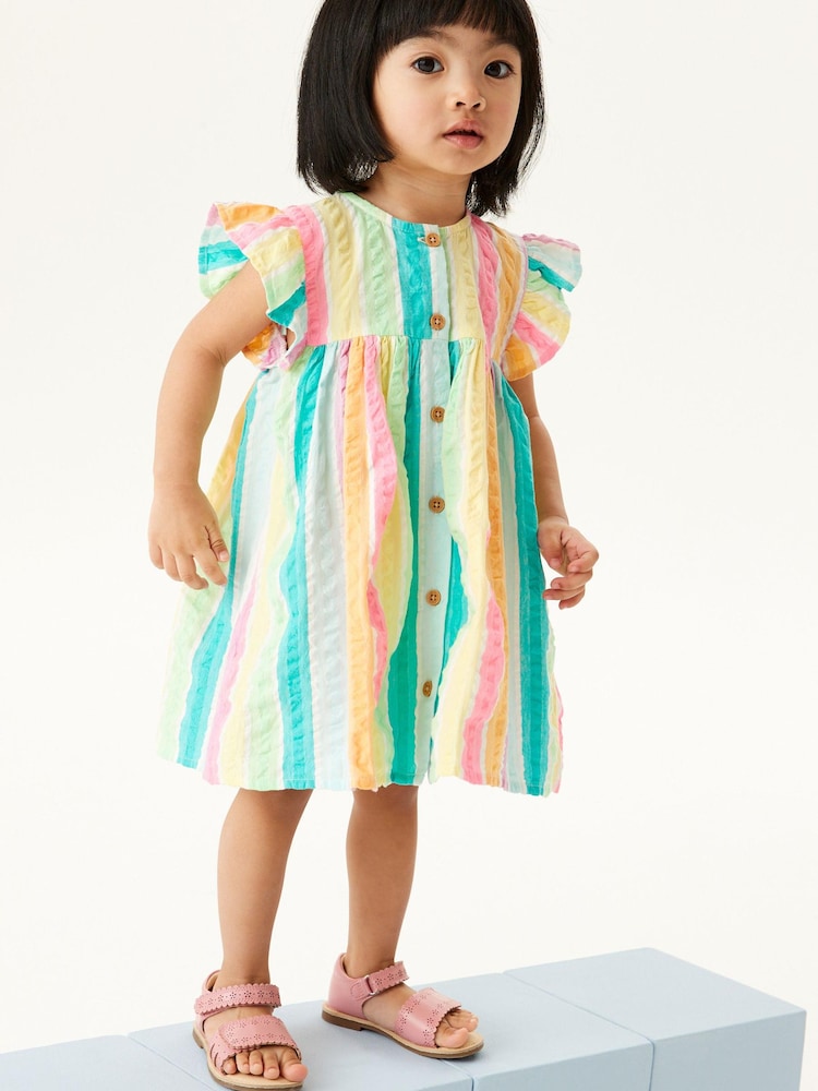 Rainbow Stripe Frill Sleeve Cotton Dress (3mths-8yrs) - Image 2 of 7 Rainbow Stripe Frill Sleeve Cotton Dress (3mths-8yrs) - Image 2 of 7