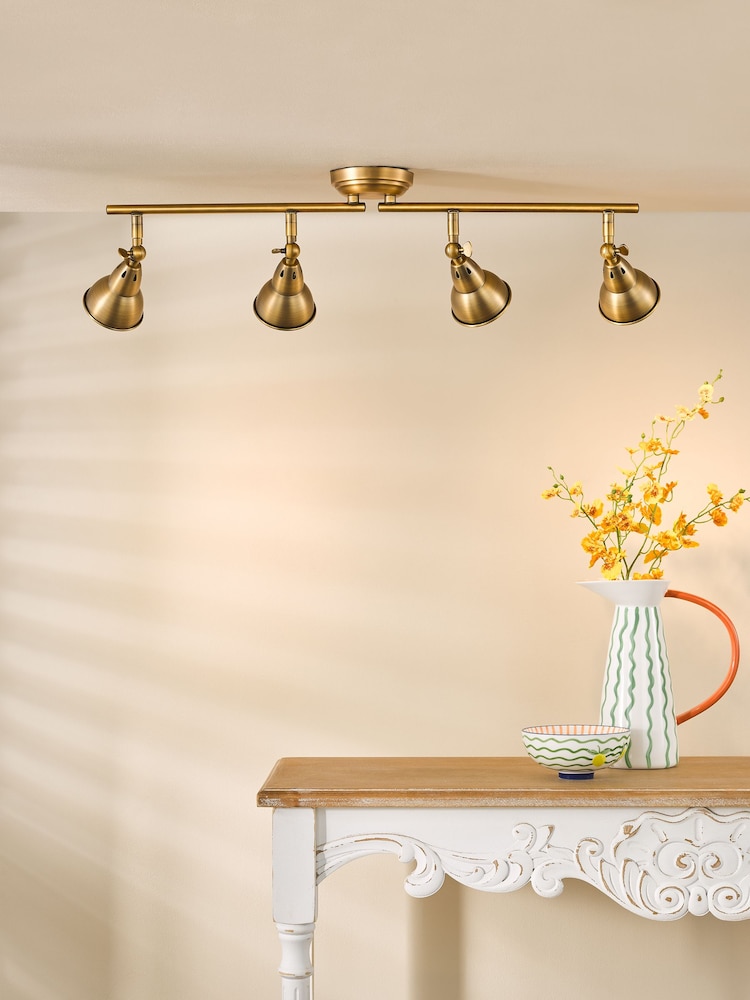 Dar Lighting Aged Brass Nathaniel 4 Light Bar Spotlight Ceiling Light - Image 1 of 6 Dar Lighting Aged Brass Nathaniel 4 Light Bar Spotlight Ceiling Light - Image 1 of 6