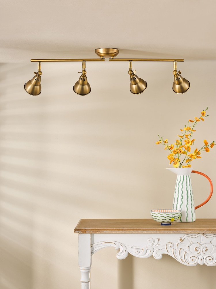 Dar Lighting Aged Brass Nathaniel 4 Light Bar Spotlight Ceiling Light - Image 2 of 6 Dar Lighting Aged Brass Nathaniel 4 Light Bar Spotlight Ceiling Light - Image 2 of 6